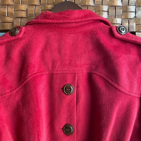 Pink Lady Red Wool Blend Peacoat with Large Brown Button Detialing - Picture 6 of 8